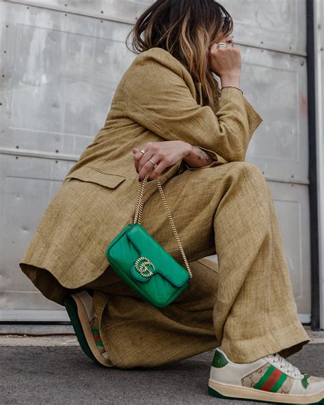 gucci marmont green mini|Gucci Marmont mini street style.